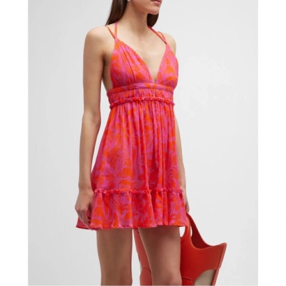PQ Swim Daphne Palm-Print Mini‎ Dress/Cover-Up in Pink/Orange.